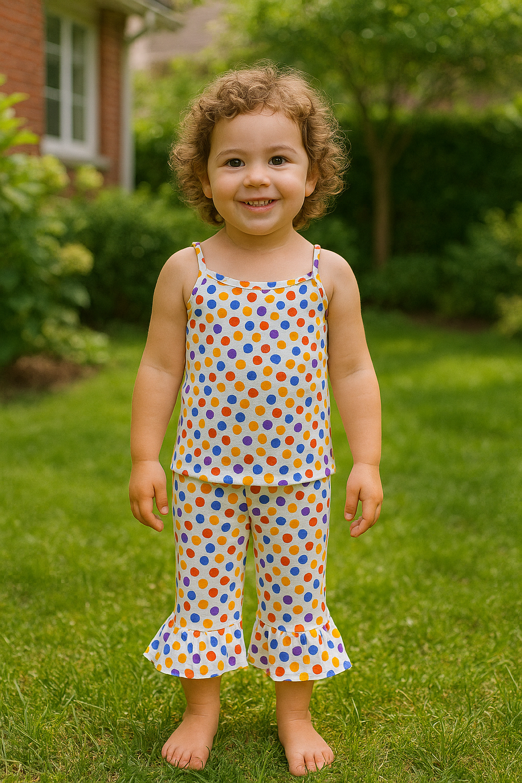Blue white polka tanktop suit