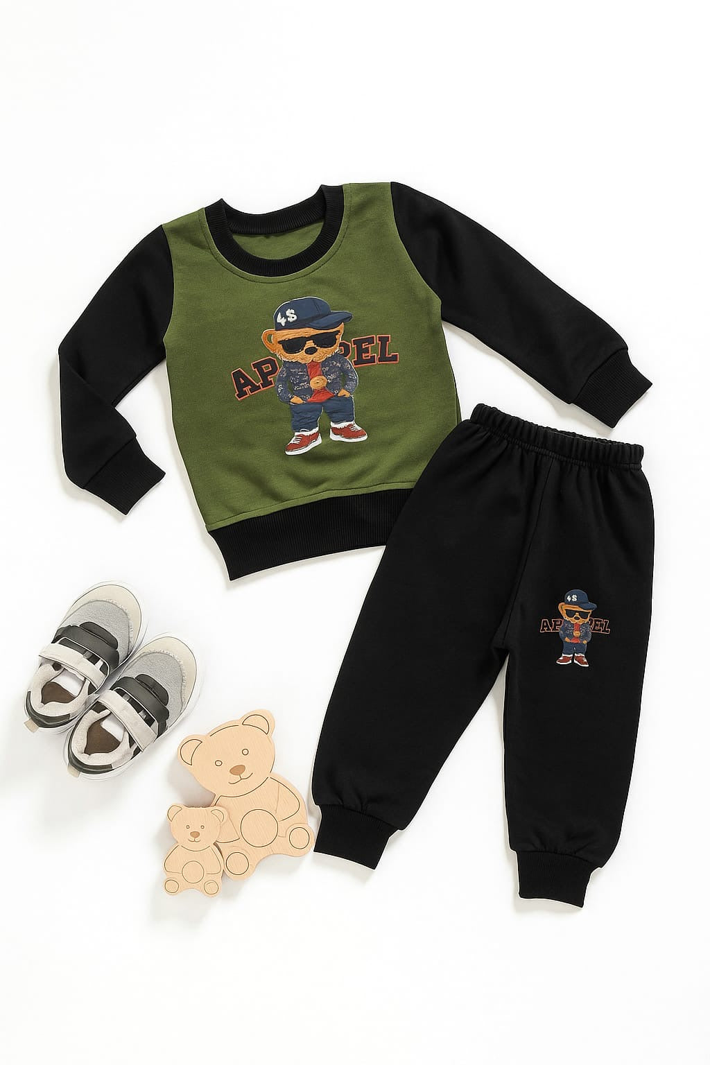 Green & black print kids track suit