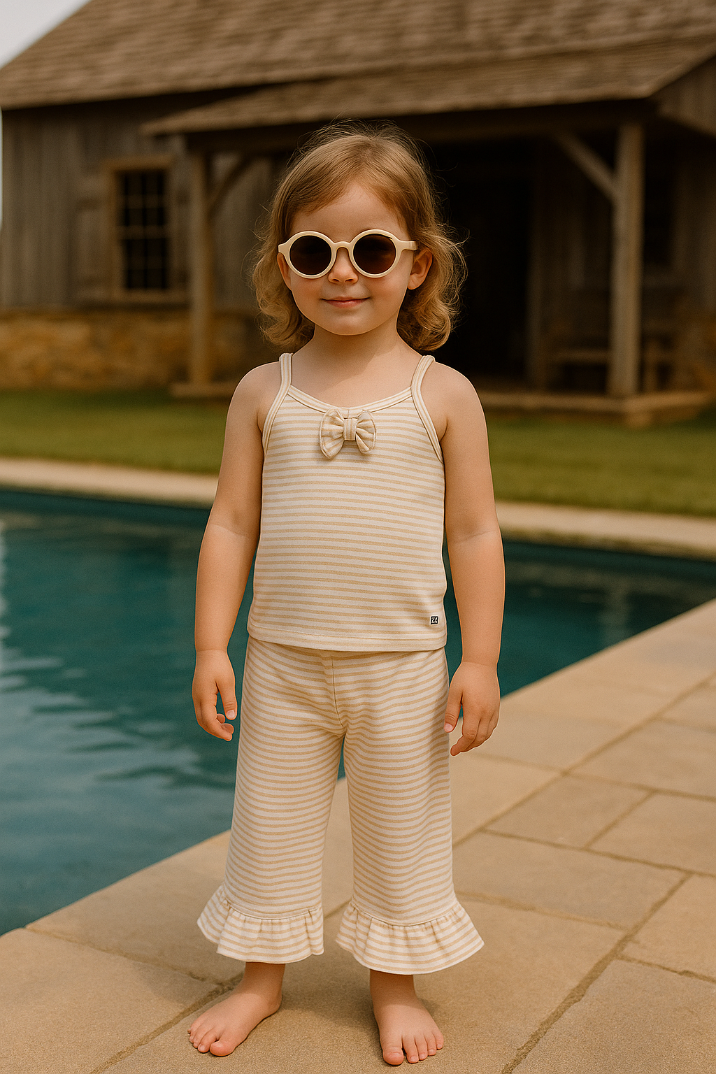 Cream stripes baby tanktop suit