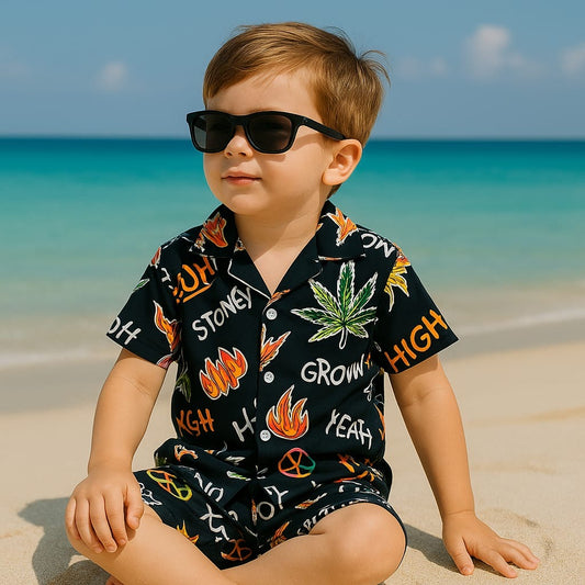 Black beach linen suit