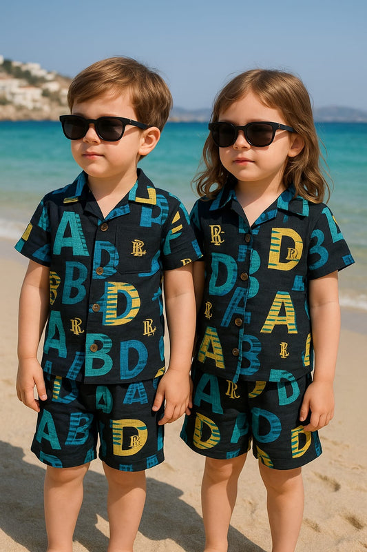 Black aqua linen suit