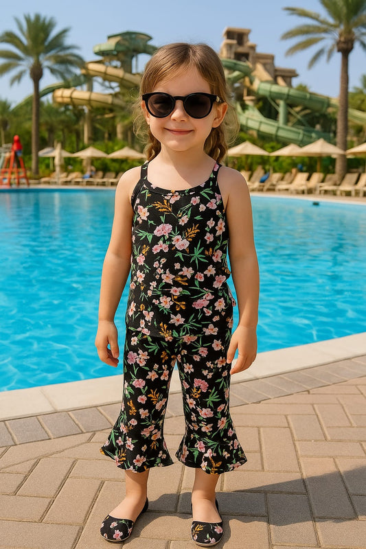 Black floral tank top set