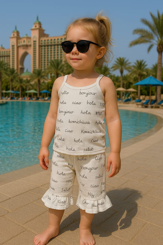 White bonjour tank top set