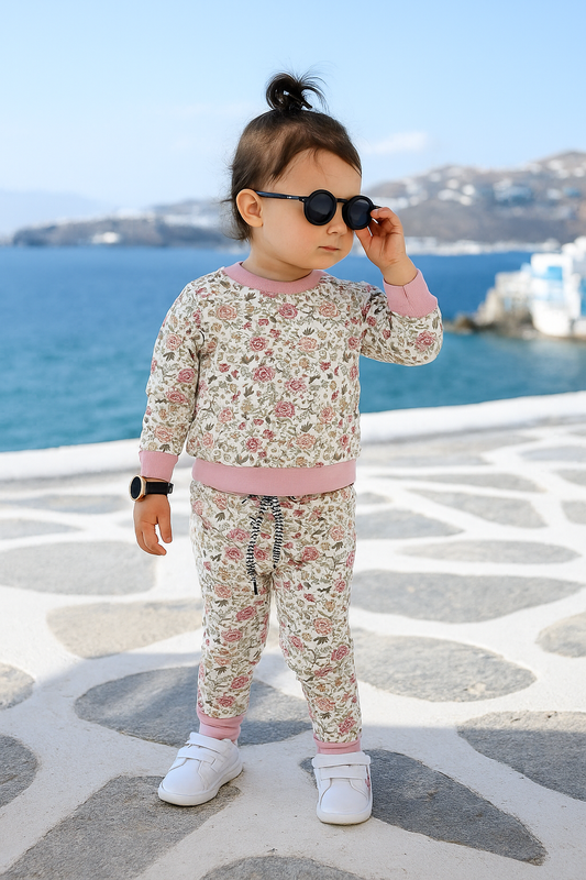 Pink flower baby tracksuit
